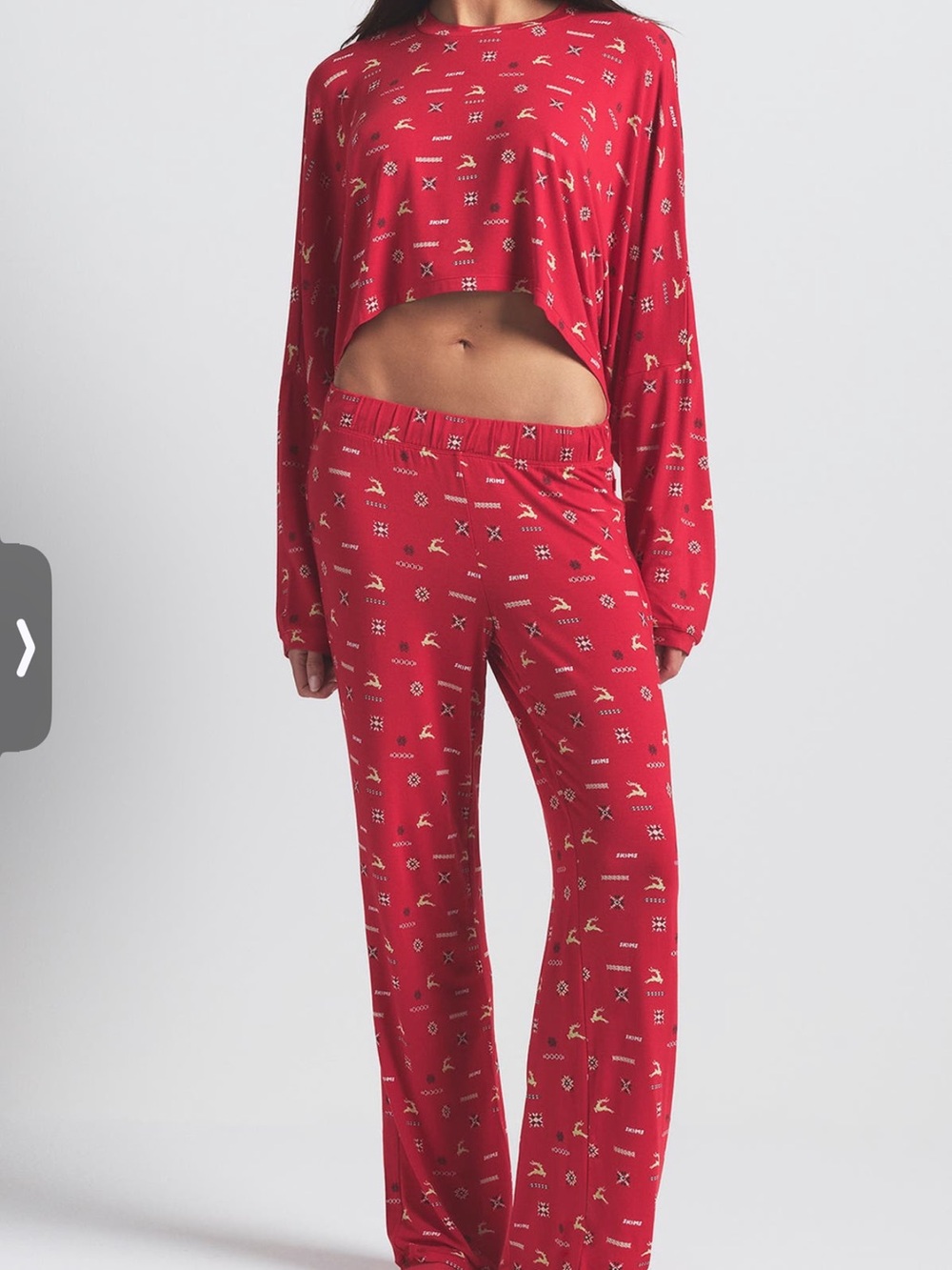 SKIMS Sleep Set Cropped Long Sleeve PJ Top & Drawstring Pants | Cranberry | L
